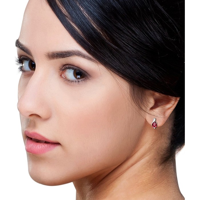 Red Pear cut Diamond Stud Earring 925 sterling silver 3 gram